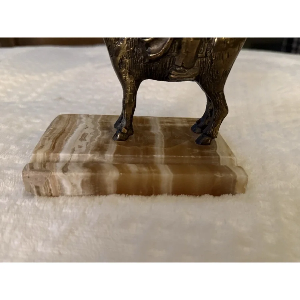 Vtg Brass Casting Nasreddin Hodja Riding Donkey Backwards Card Pen Holder Marble